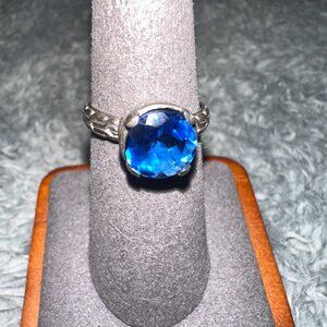 BLUE CZ SILVER COCKTAIL RING SZ 7